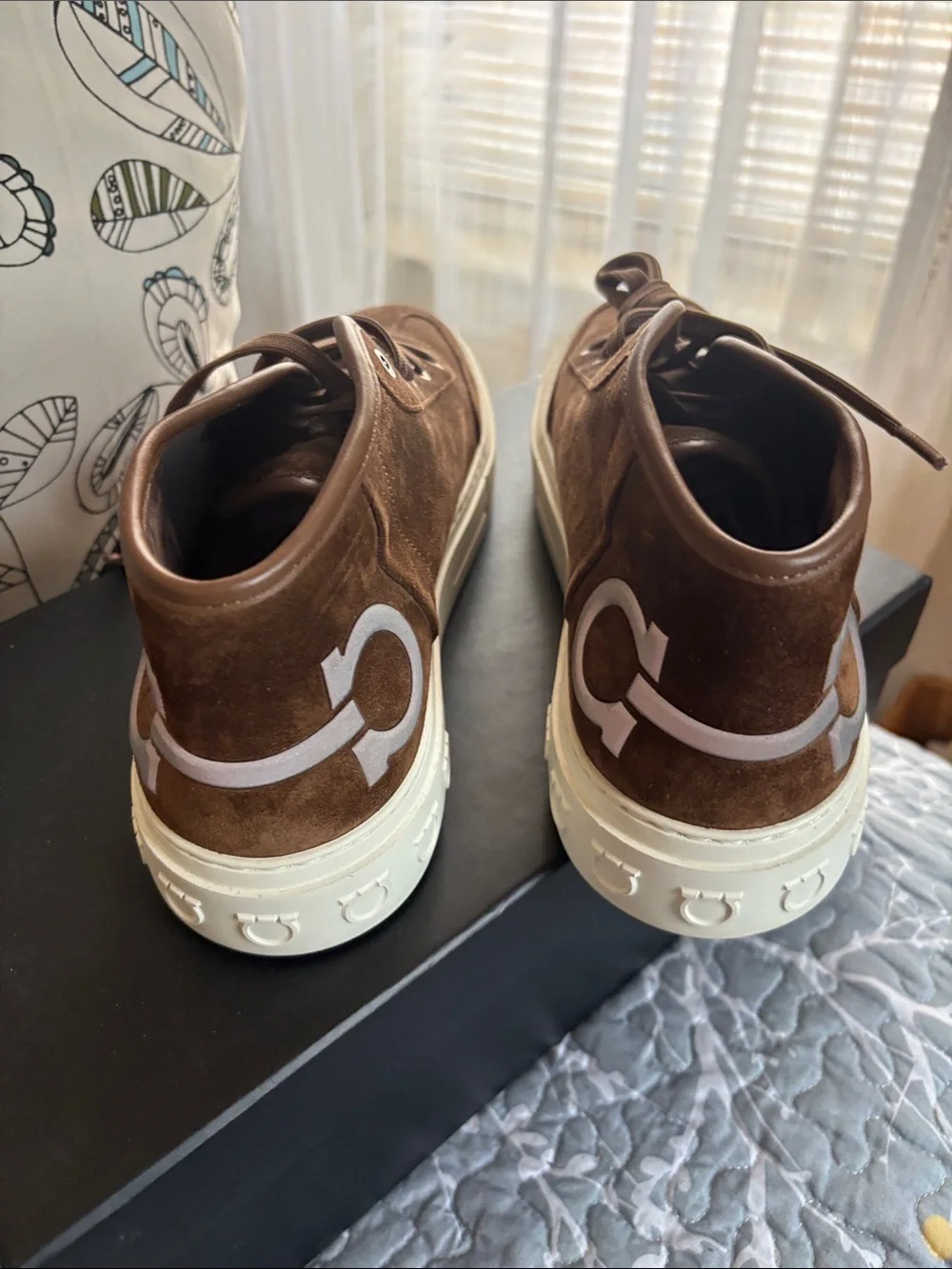 Salvatore Ferragamo Brown Suede High-Top Sneakers with White Sole